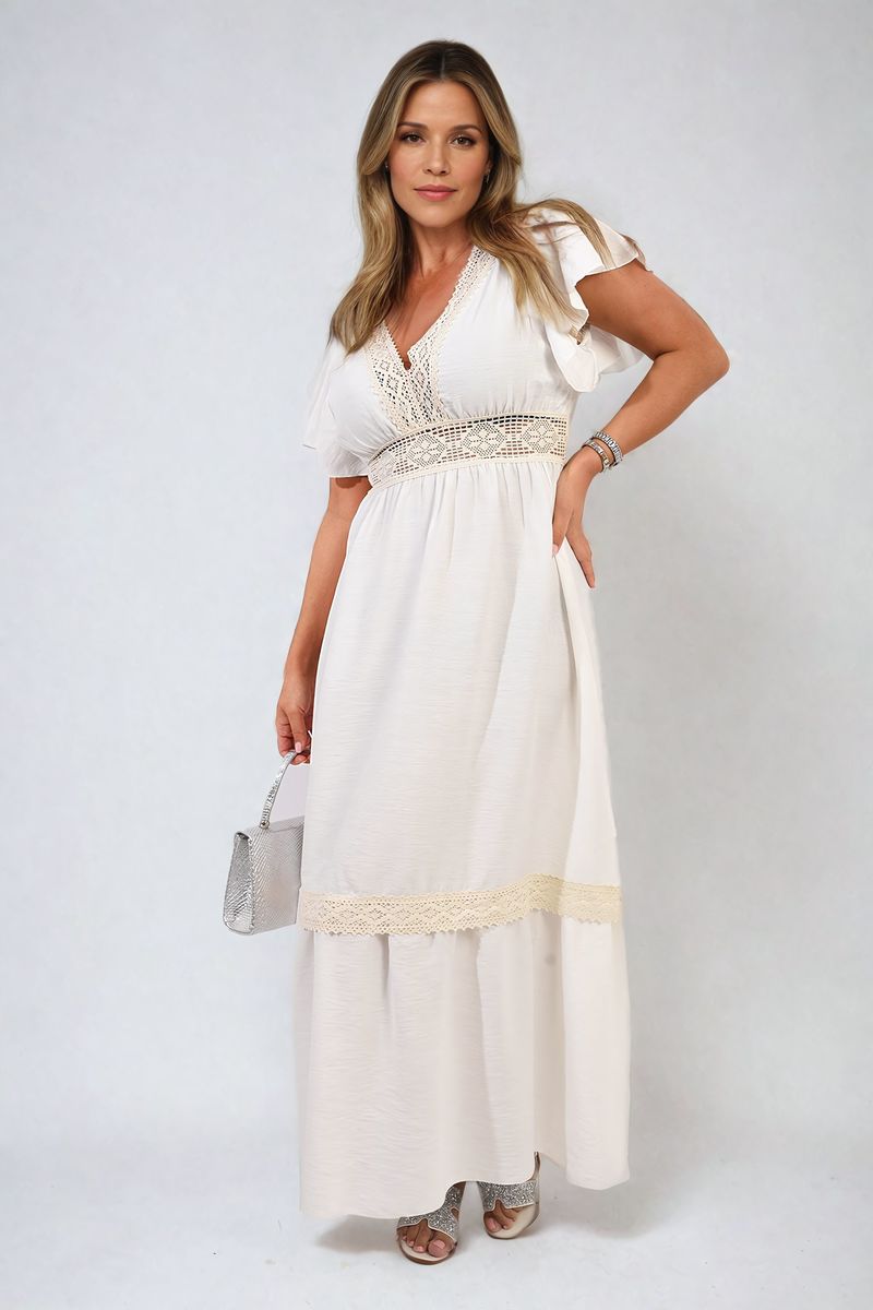 ALEJANDRA V-neck Lace Trim Maxi Dress