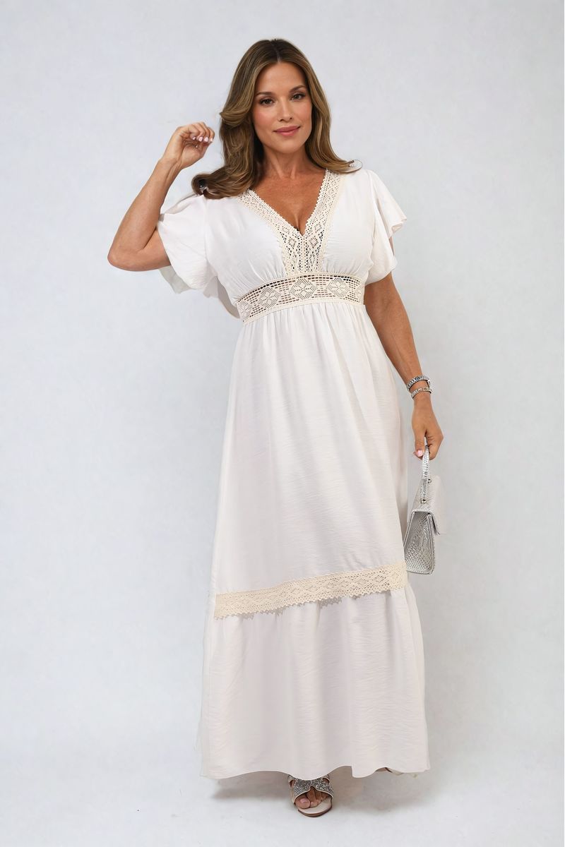 ALEJANDRA V-neck Lace Trim Maxi Dress