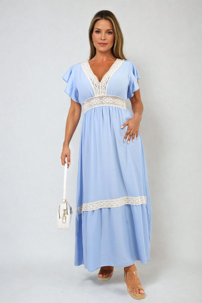 ALEJANDRA V-neck Lace Trim Maxi Dress