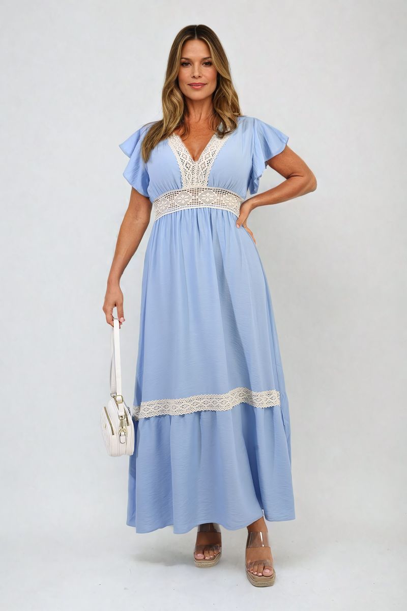 ALEJANDRA V-neck Lace Trim Maxi Dress