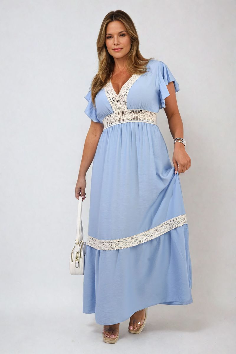 ALEJANDRA V-neck Lace Trim Maxi Dress