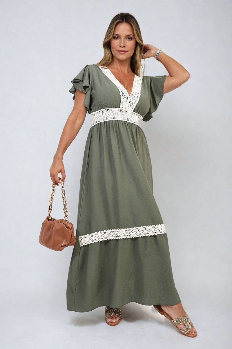 ALEJANDRA V-neck Lace Trim Maxi Dress