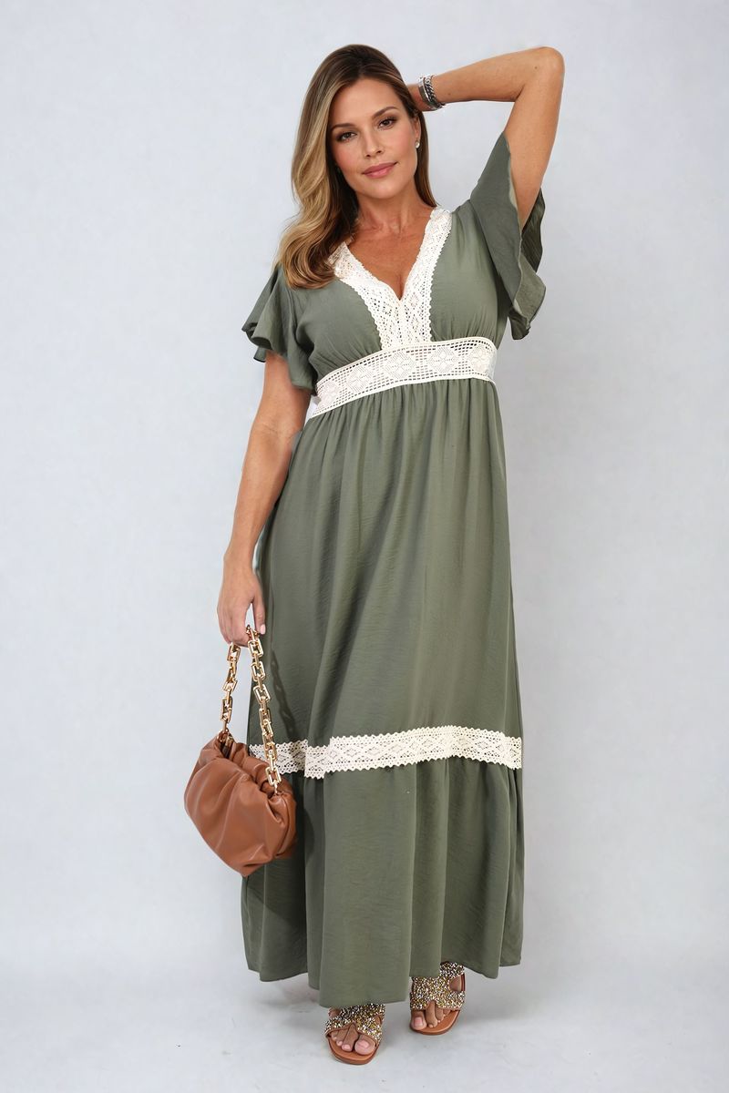 ALEJANDRA V-neck Lace Trim Maxi Dress