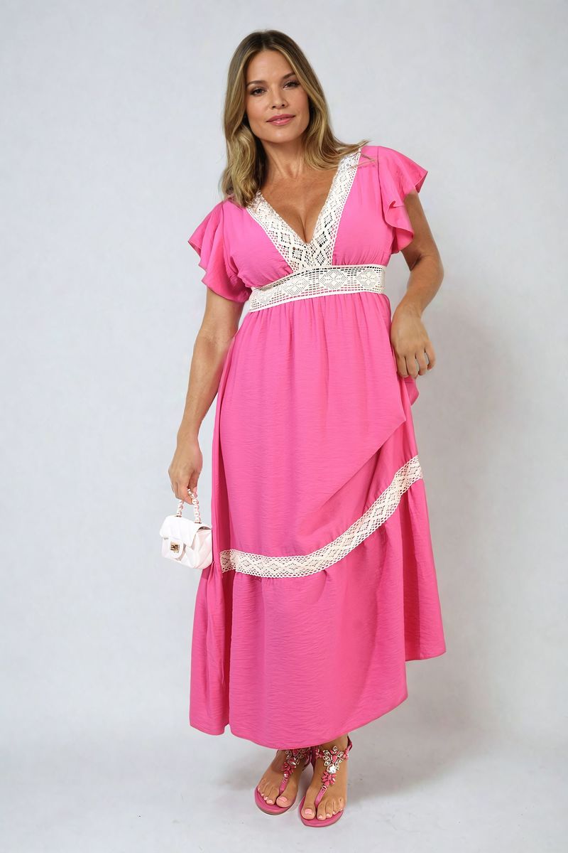 ALEJANDRA V-neck Lace Trim Maxi Dress