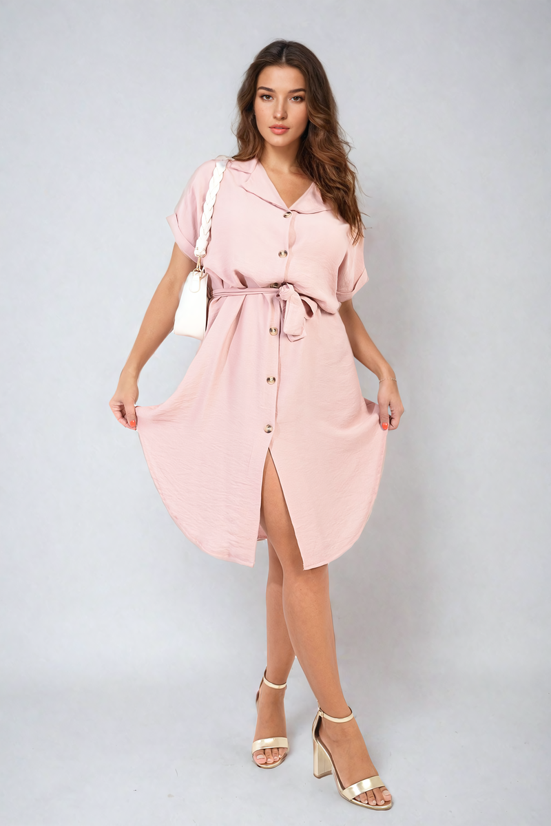 ALLISON Button Down Belted Mini Dress