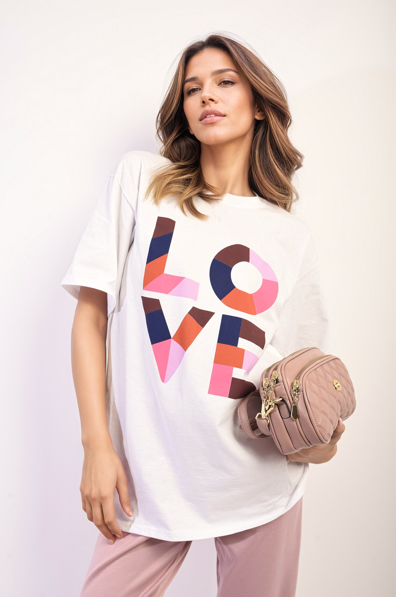 AMANDA Oversized Love Slogan Print Top