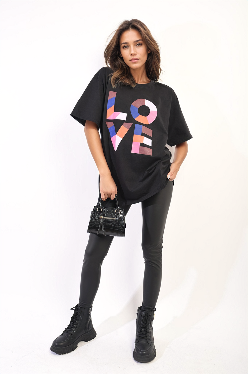 AMANDA Oversized Love Slogan Print Top