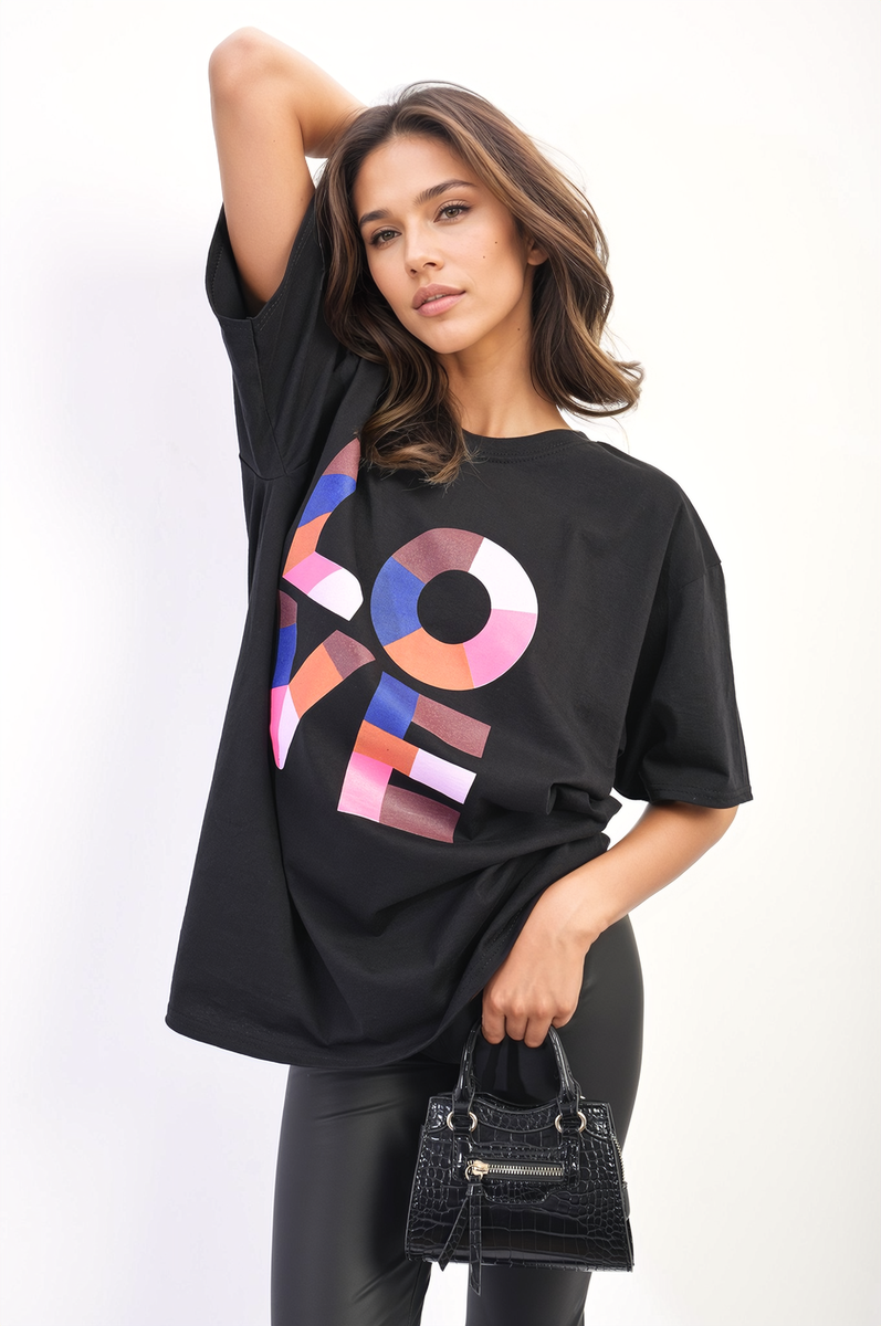 AMANDA Oversized Love Slogan Print Top