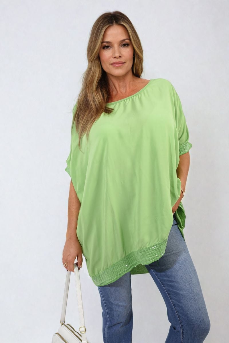 AMBER Oversized Sequin Hem Flare Sleeve Top