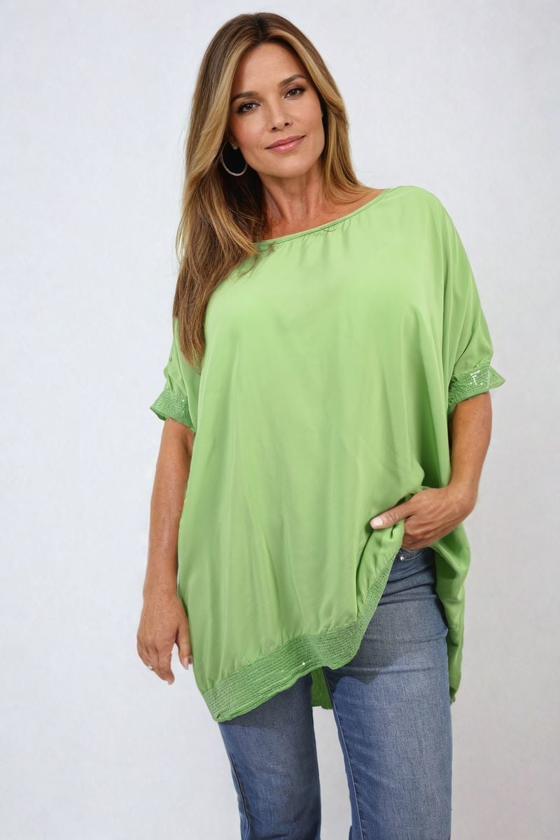 AMBER Oversized Sequin Hem Flare Sleeve Top