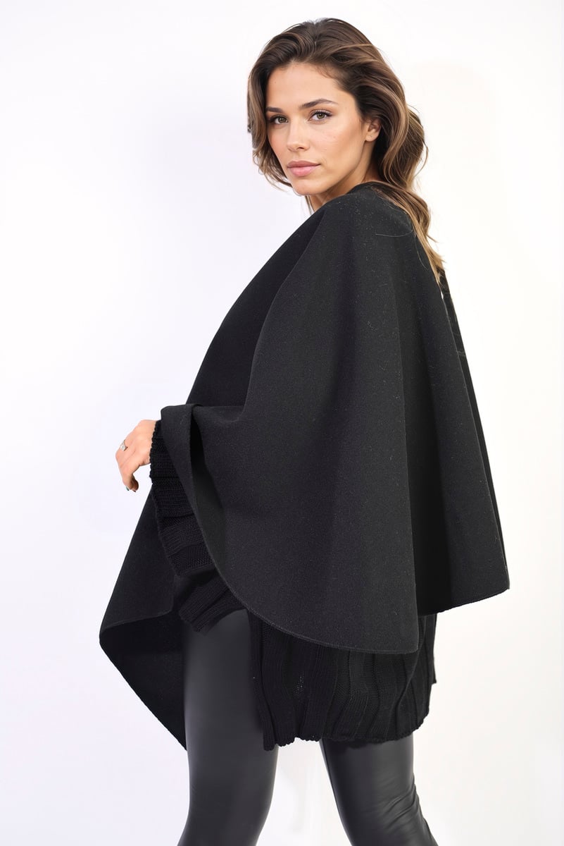 AMIRA Solid Batwing Sleeve Crossover Cape Coat