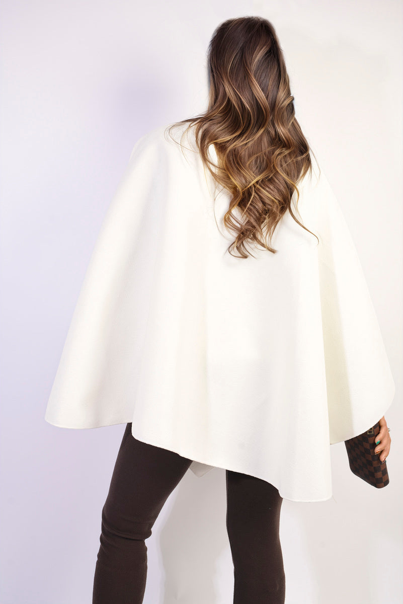 AMIRA Solid Batwing Sleeve Crossover Cape Coat