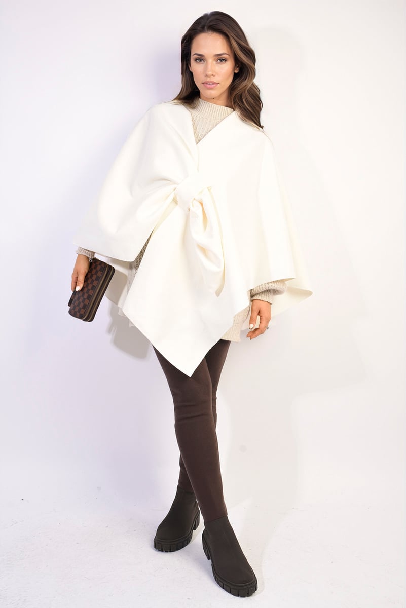 AMIRA Solid Batwing Sleeve Crossover Cape Coat