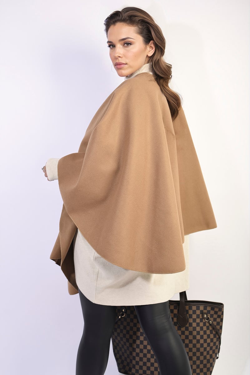 AMIRA Solid Batwing Sleeve Crossover Cape Coat