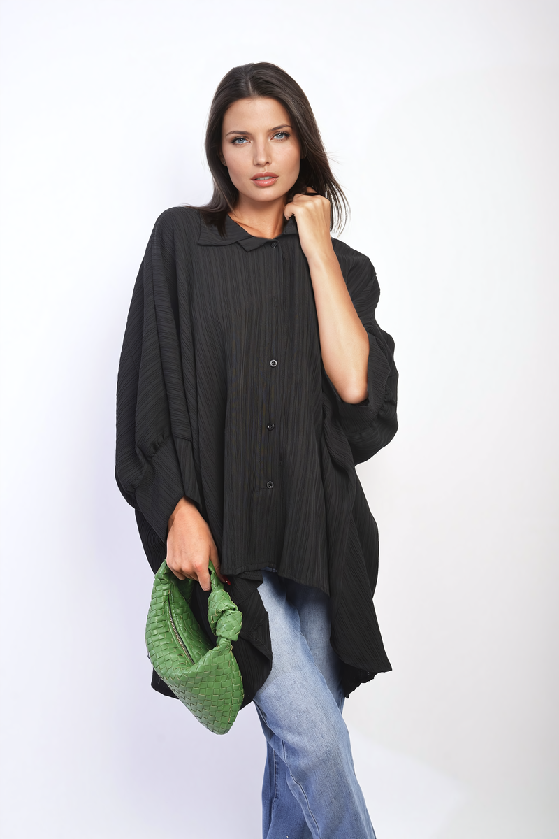 ANGELA Oversized Long Sleeve Button Front Top