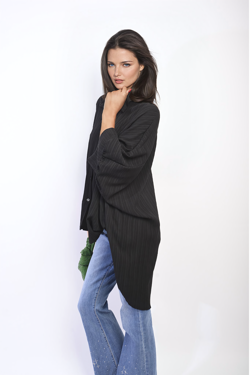 ANGELA Oversized Long Sleeve Button Front Top