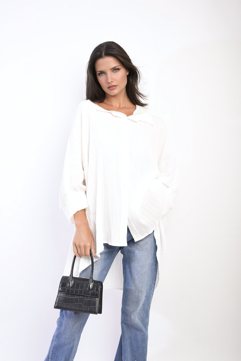 ANGELA Oversized Long Sleeve Button Front Top