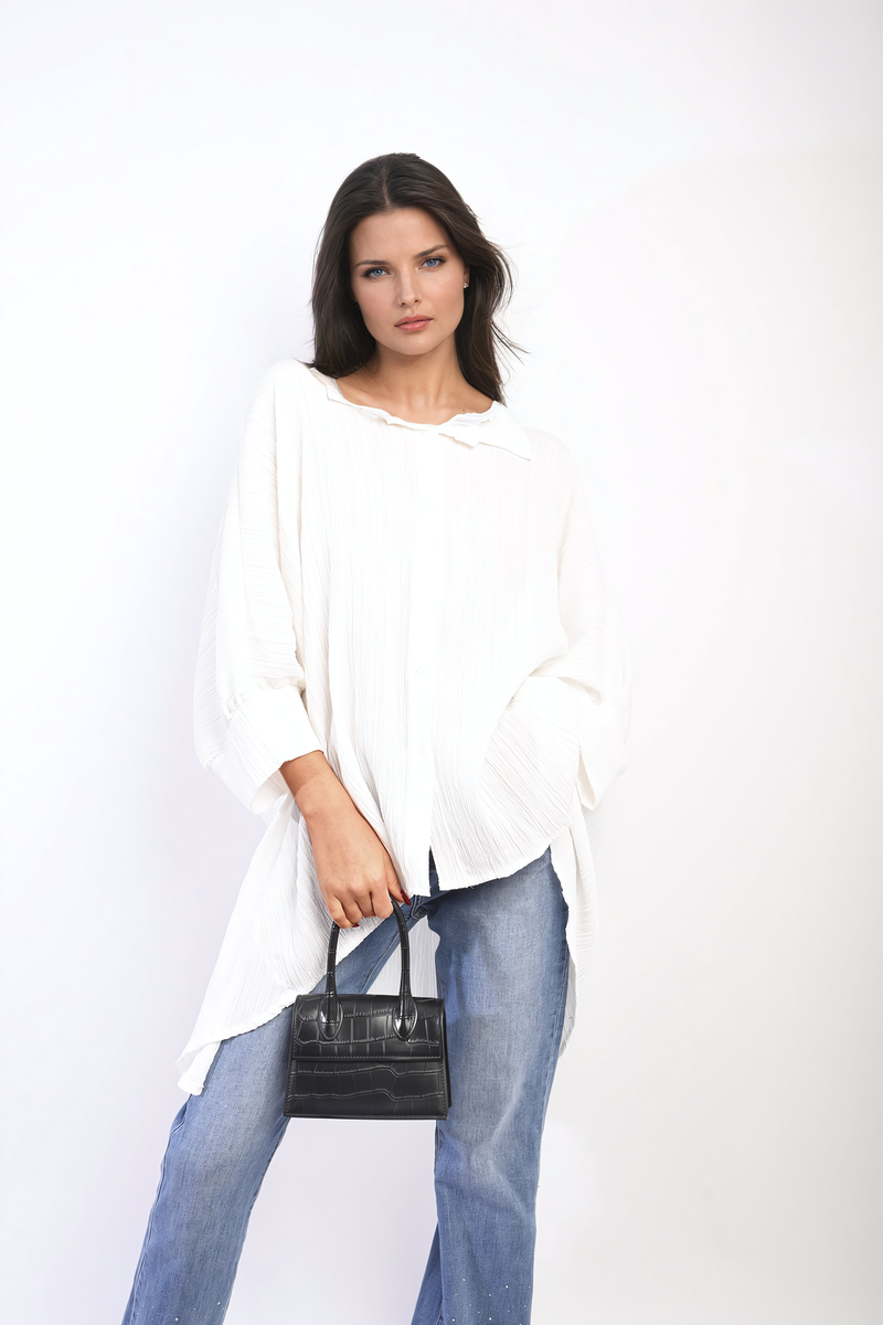 ANGELA Oversized Long Sleeve Button Front Top