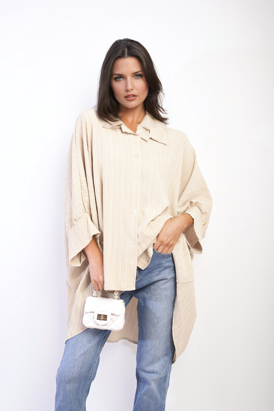 ANGELA Oversized Long Sleeve Button Front Top