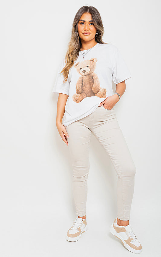 ANNA Short Sleeve Teddy Bear Printed Oversized Casual Top