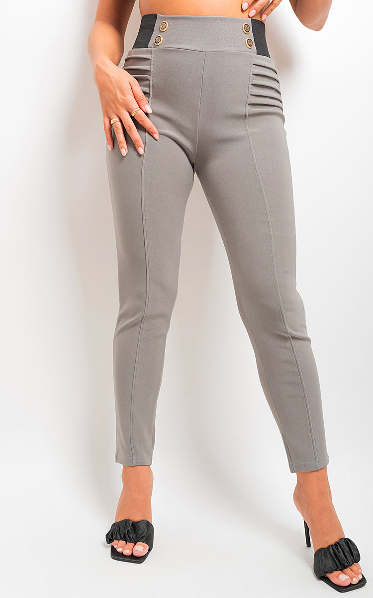 ARIAH Elastic Waist Button Detail Leggings