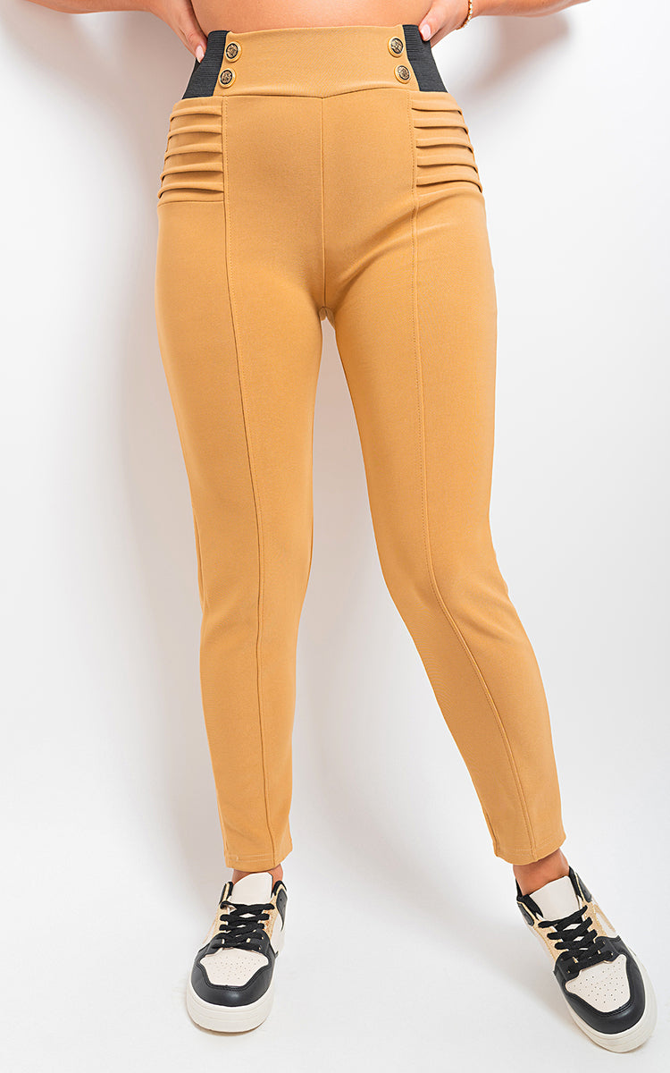 ARIAH Elastic Waist Button Detail Leggings