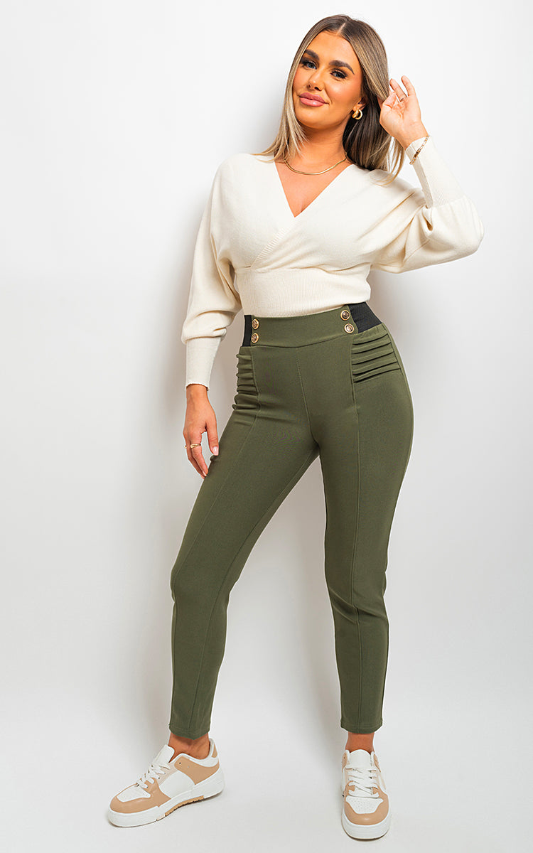 ARIAH Elastic Waist Button Detail Leggings