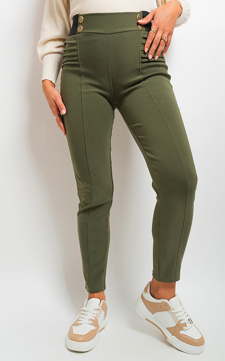 ARIAH Elastic Waist Button Detail Leggings