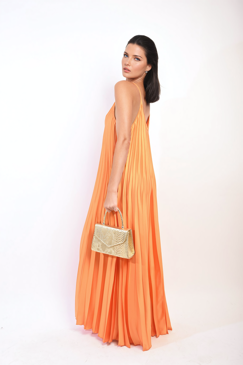 ARIANA Pleated Strappy Maxi Dress