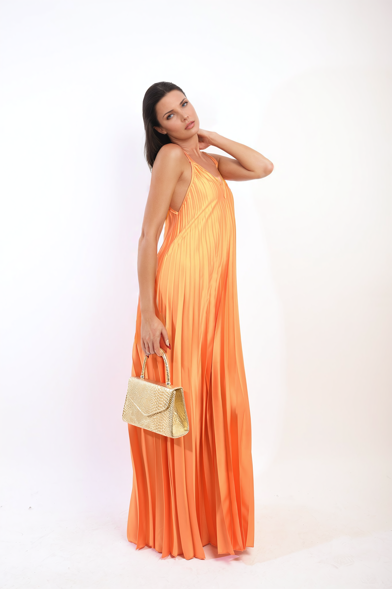 ARIANA Pleated Strappy Maxi Dress