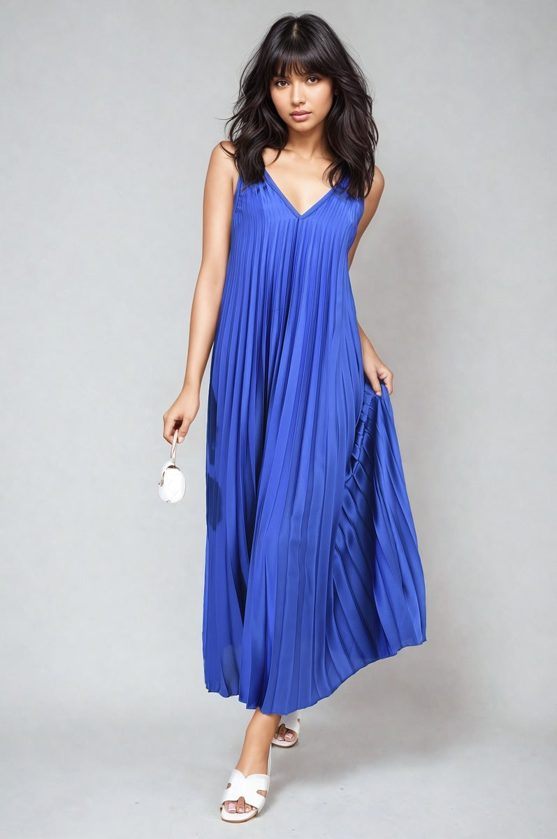 ARIANA Pleated Strappy Maxi Dress