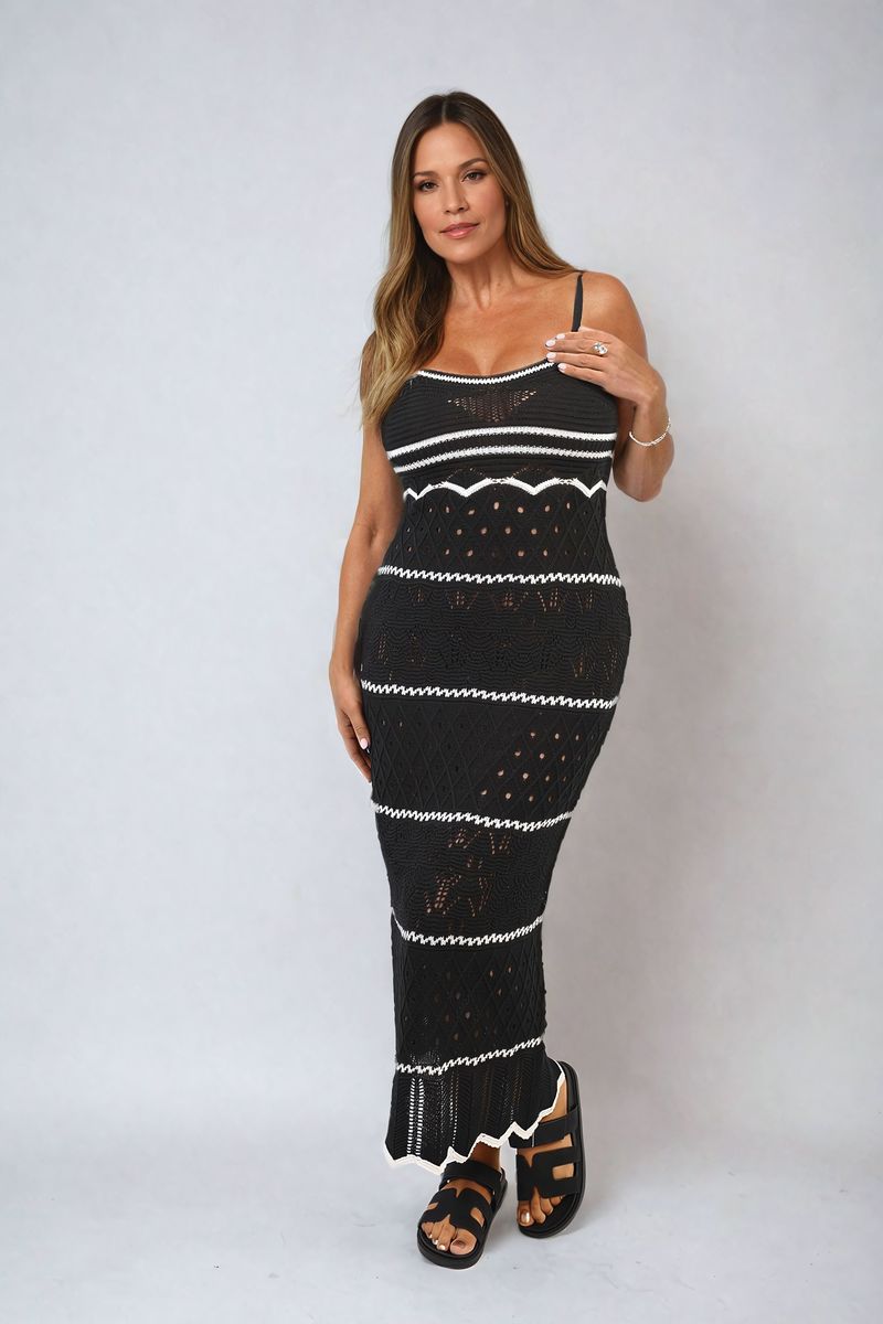 ARIANA Strappy Long Knitted Stripe Cami Dress