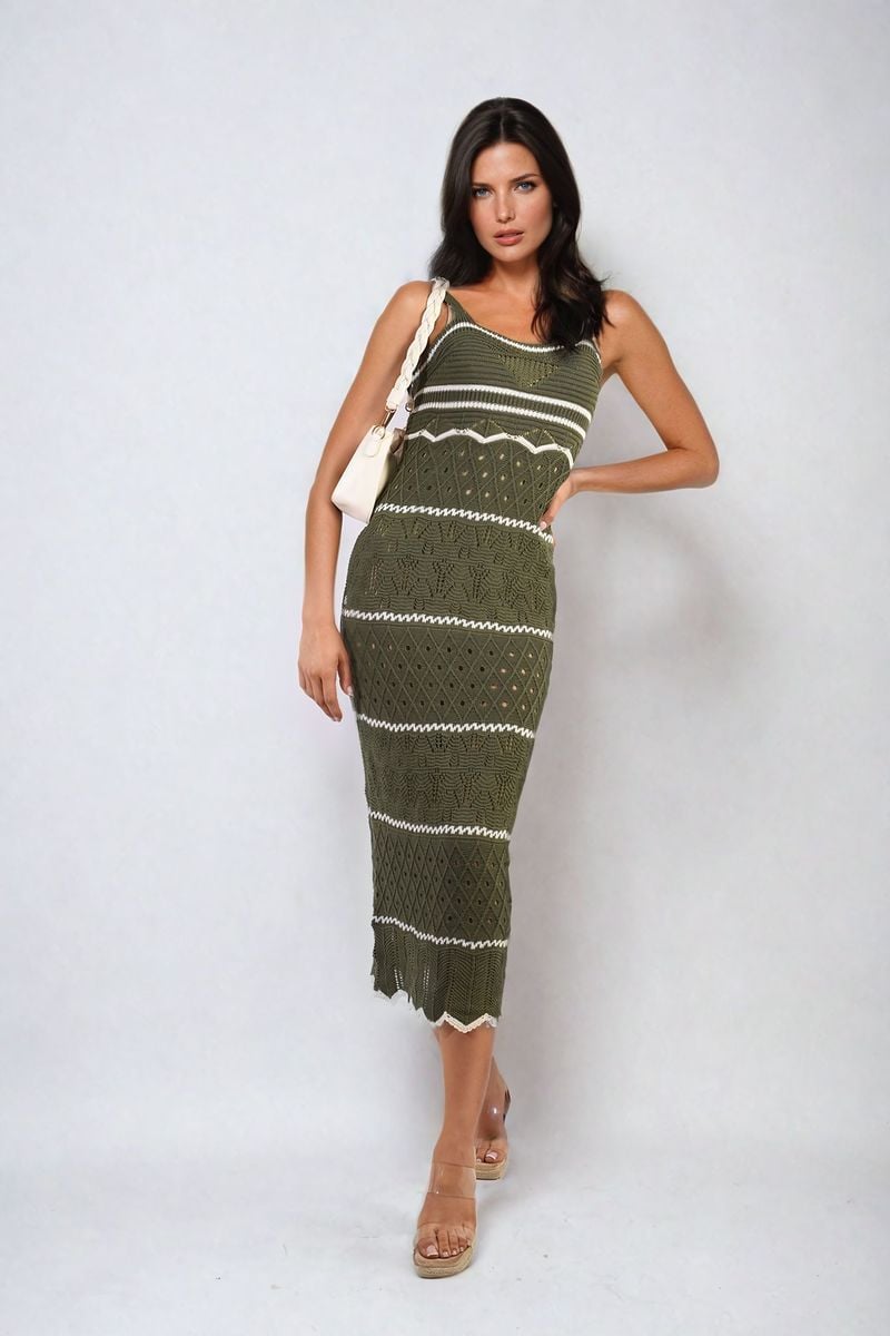 ARIANA Strappy Long Knitted Stripe Cami Dress