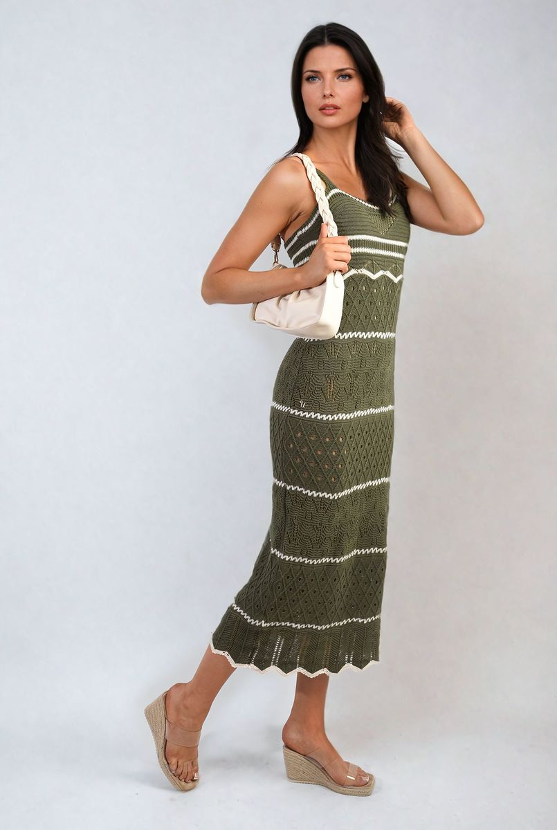 ARIANA Strappy Long Knitted Stripe Cami Dress