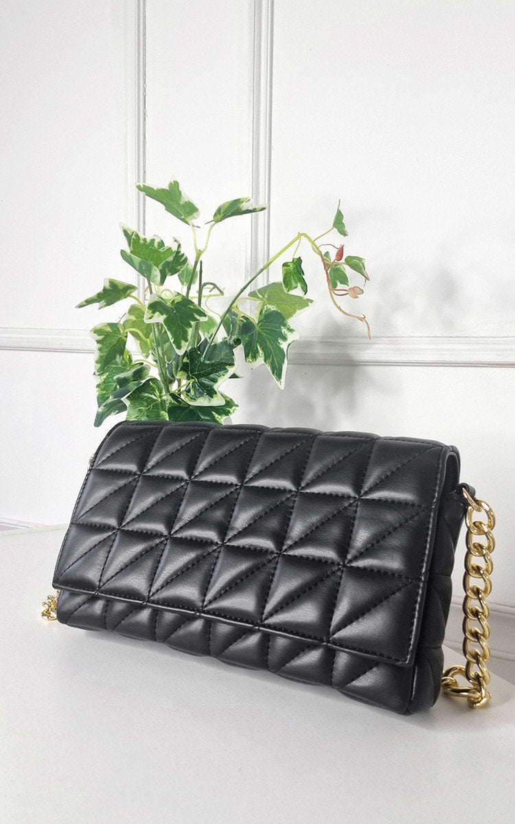 ASHA Faux Leather Padded Handbag with Chain Detail