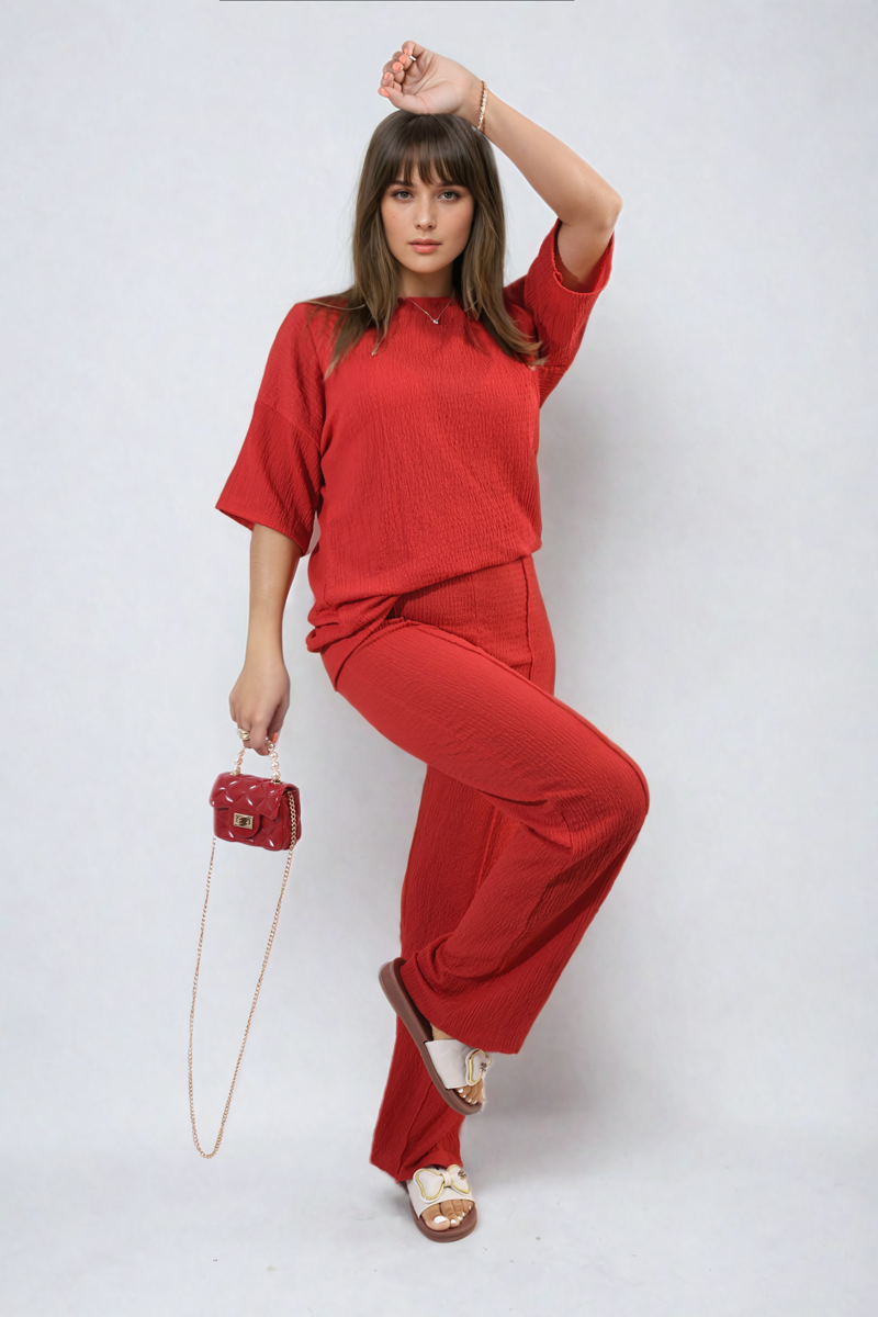 ASHLYN Cheesecloth Pattern Top and Trouser Co-ord Set