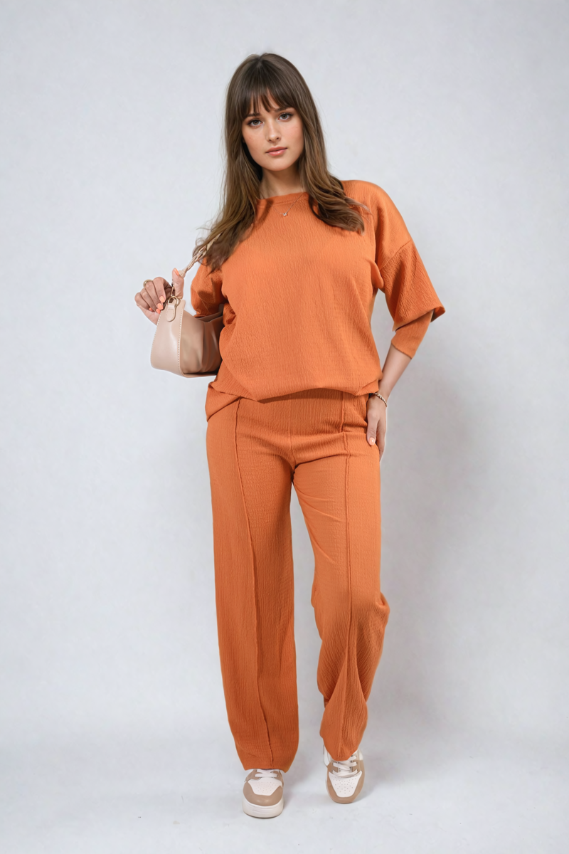 ASHLYN Cheesecloth Pattern Top and Trouser Co-ord Set