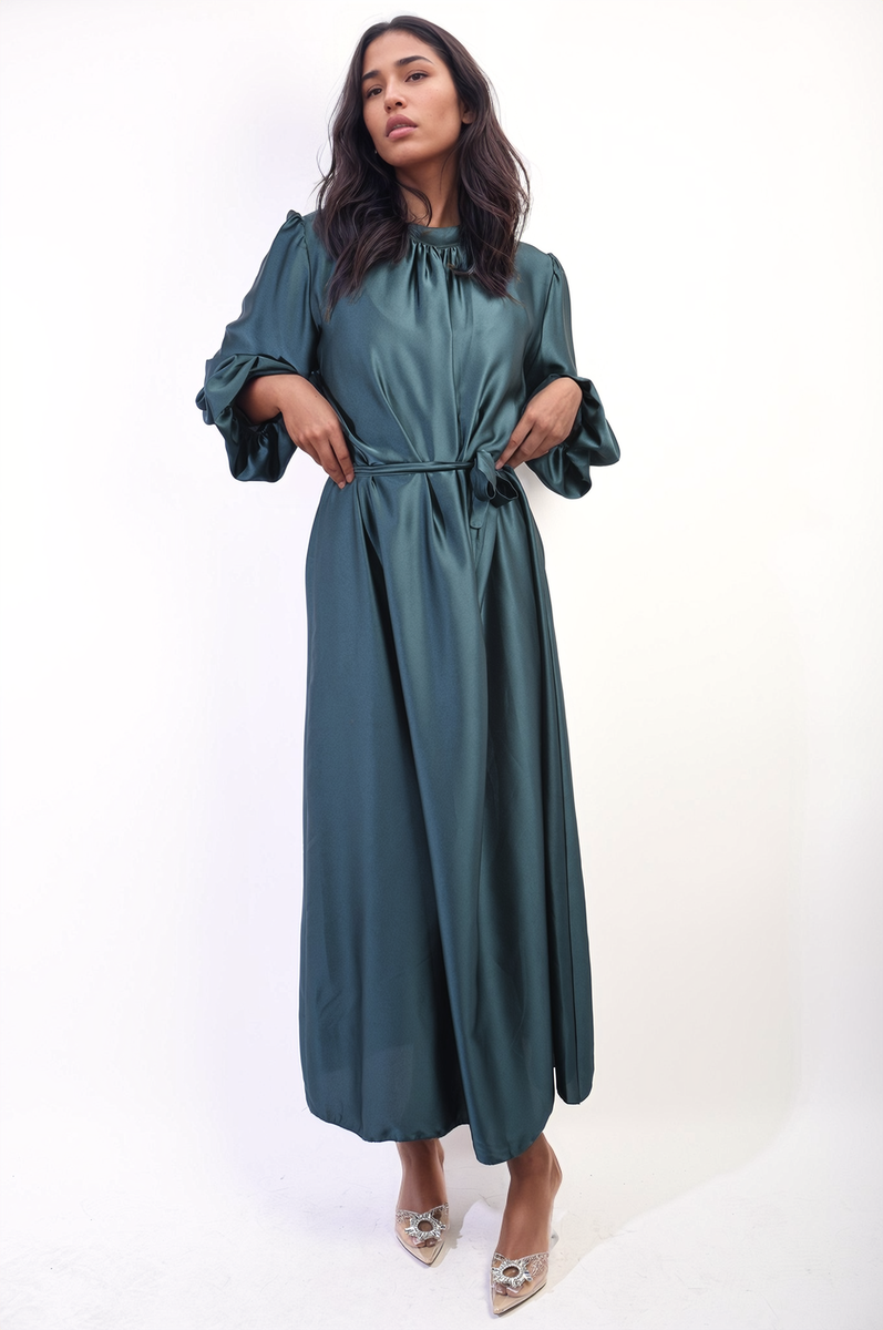 ASTRID Long Sleeve High Neck Belted Maxi Dress