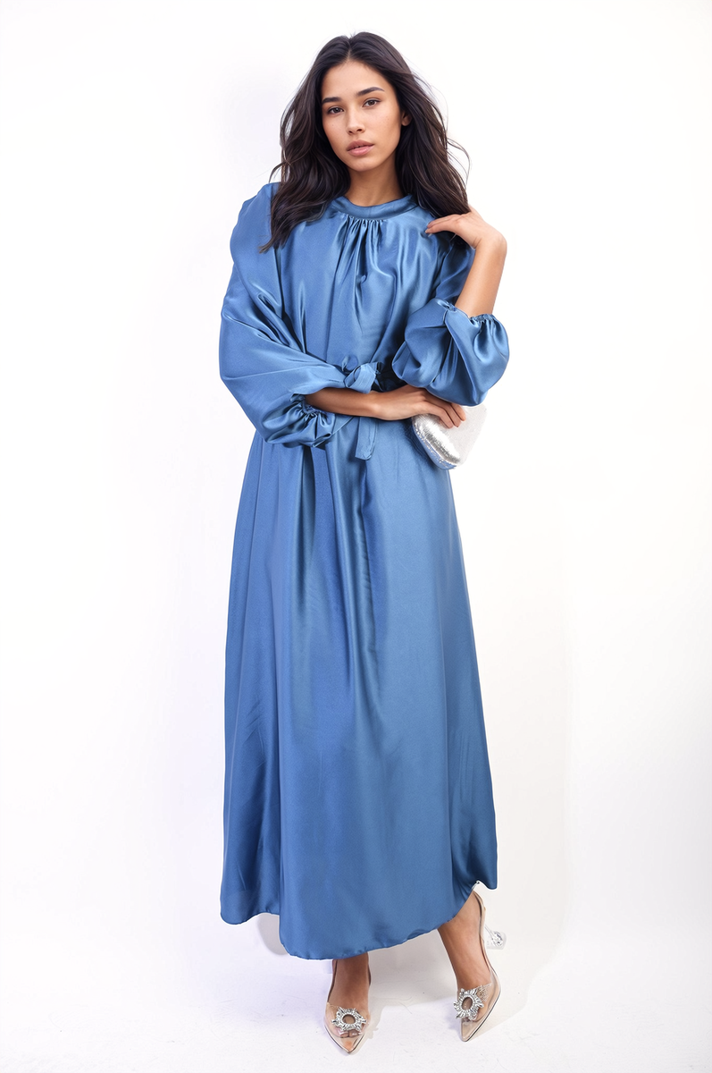 ASTRID Long Sleeve High Neck Belted Maxi Dress