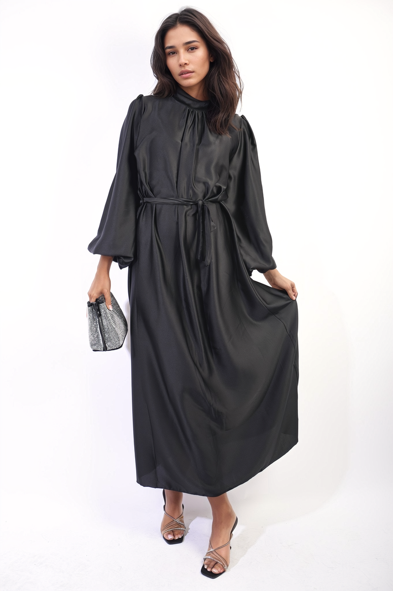 ASTRID Long Sleeve High Neck Belted Maxi Dress