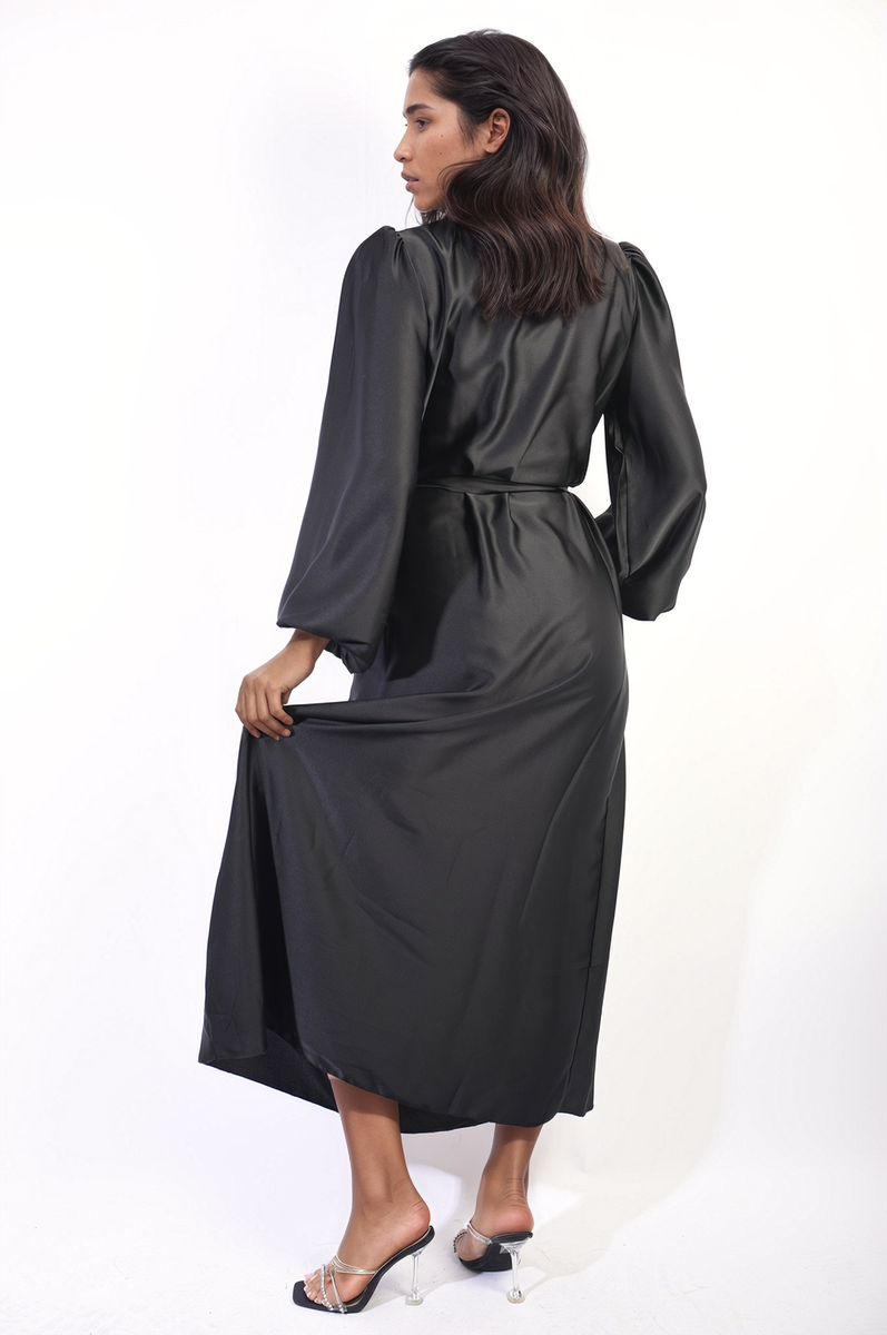 ASTRID Long Sleeve High Neck Belted Maxi Dress