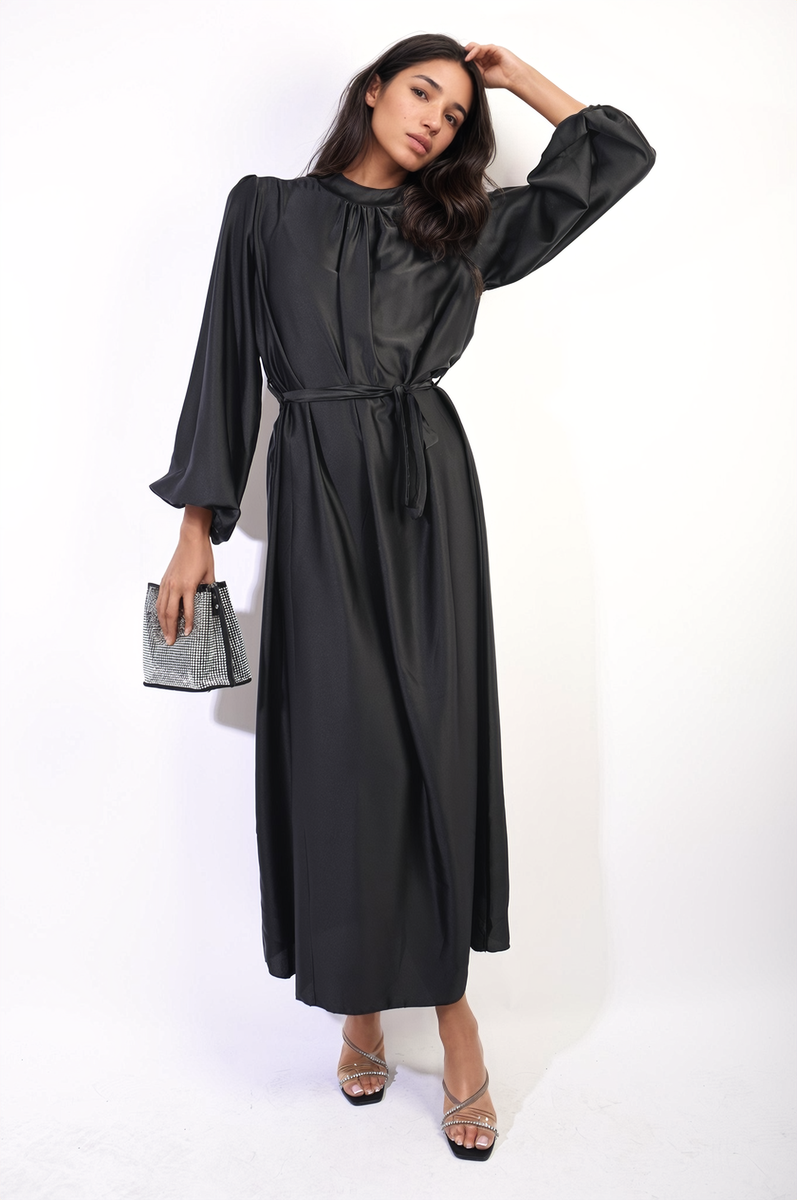 ASTRID Long Sleeve High Neck Belted Maxi Dress