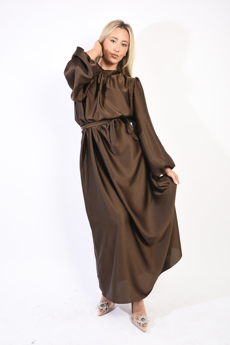 ASTRID Long Sleeve High Neck Belted Maxi Dress