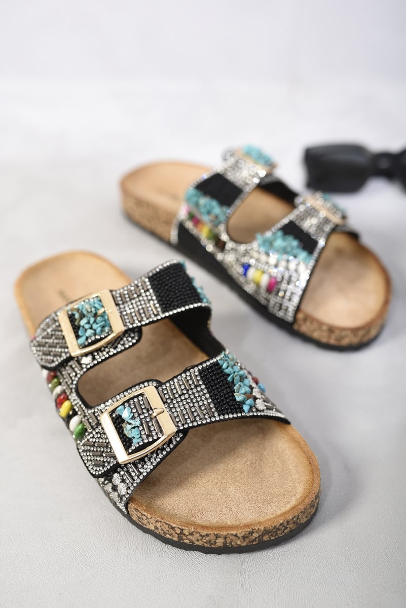 AUDREY Double Buckle Jewelled Sandals