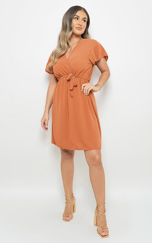 AURORA Butterfly Sleeve Belted Wrap Mini Dress