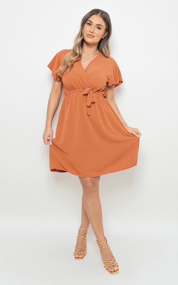 AURORA Butterfly Sleeve Belted Wrap Mini Dress