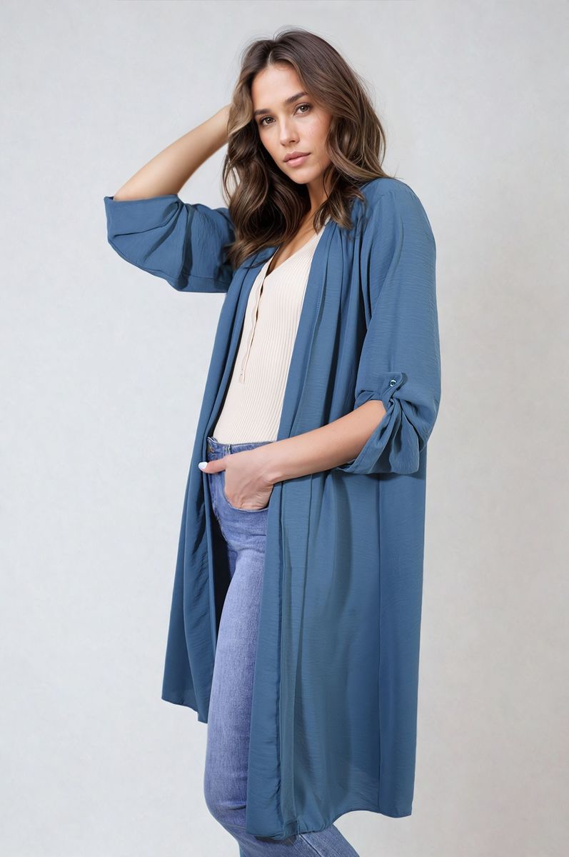 AVA Open Front Knitted Long Cardigan