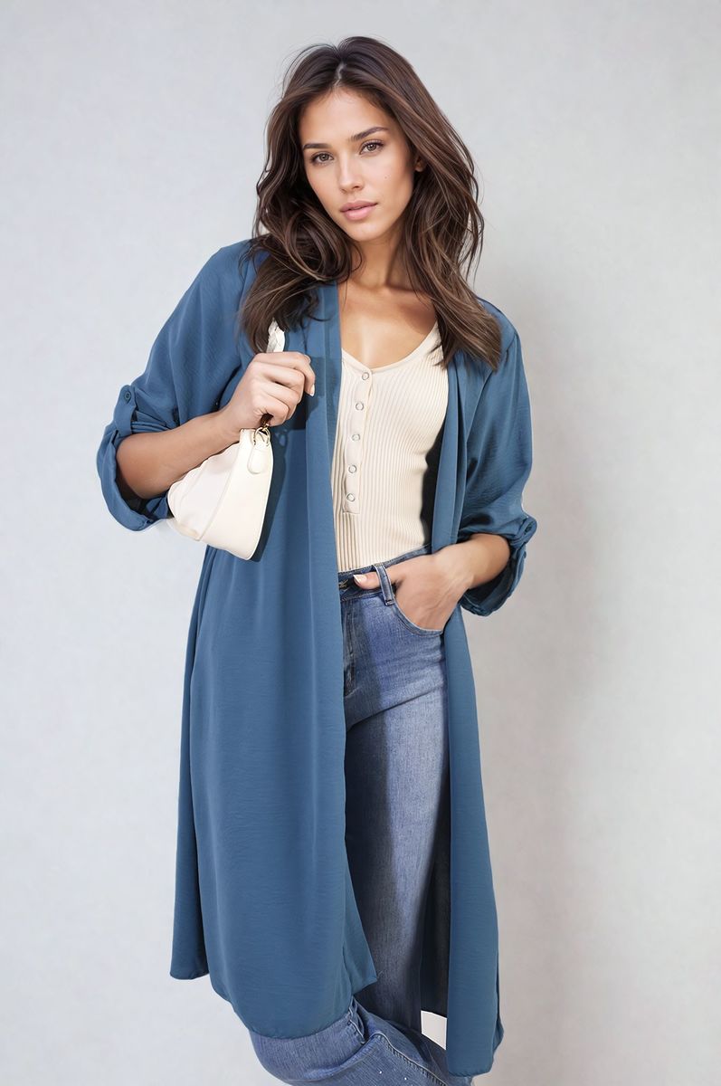 AVA Open Front Knitted Long Cardigan