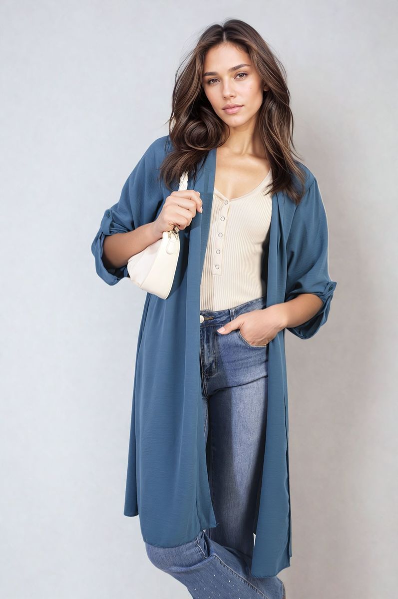 AVA Open Front Knitted Long Cardigan