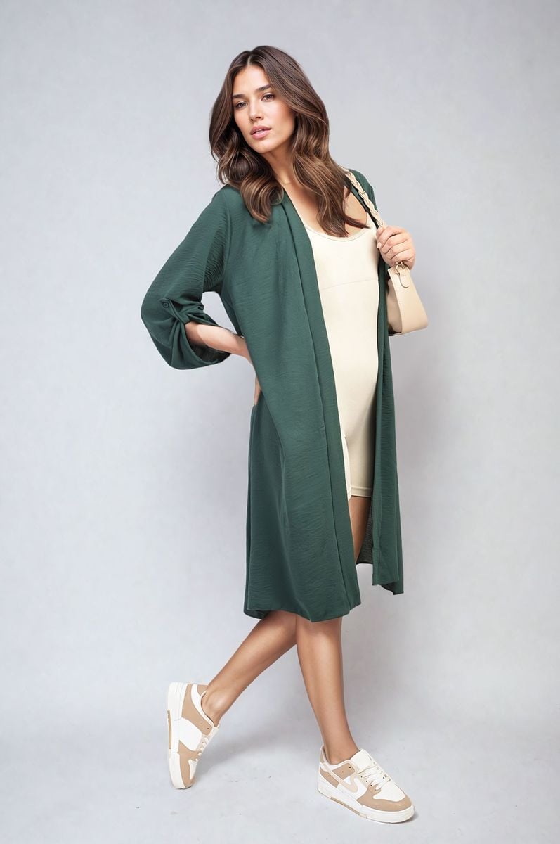 AVA Open Front Knitted Long Cardigan